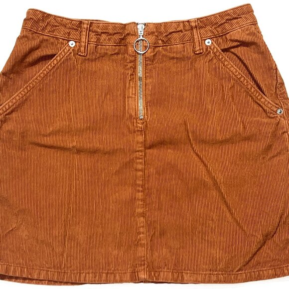 Topshop Dresses & Skirts - Topshop Moto Burnt Orange Front Zip Corduroy Mini Short Skirt US 8 UK 12 EUR 40